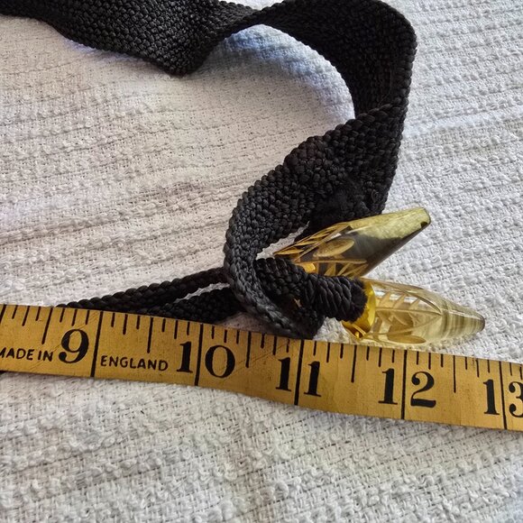 Vintage Deep Olive Woven Nylon Belt with Etched Bead Ties - Picture 6 of 7